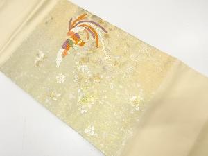 引箔　鳳凰に枝垂れ桜模様　刺繍　名古屋帯